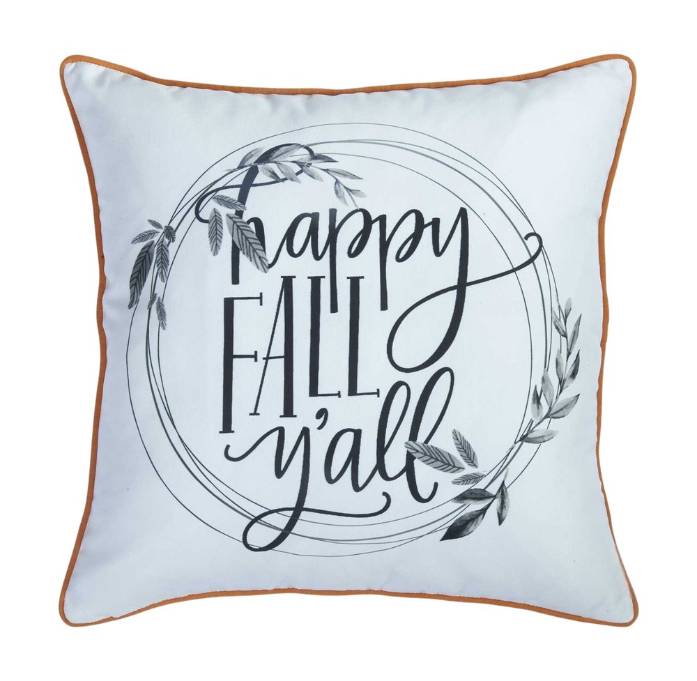 18" Black And White Happy Fall Y'All Throw Pillow Cover