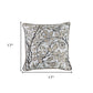 17" Blue Beige and Black Floral Throw Pillow Cover