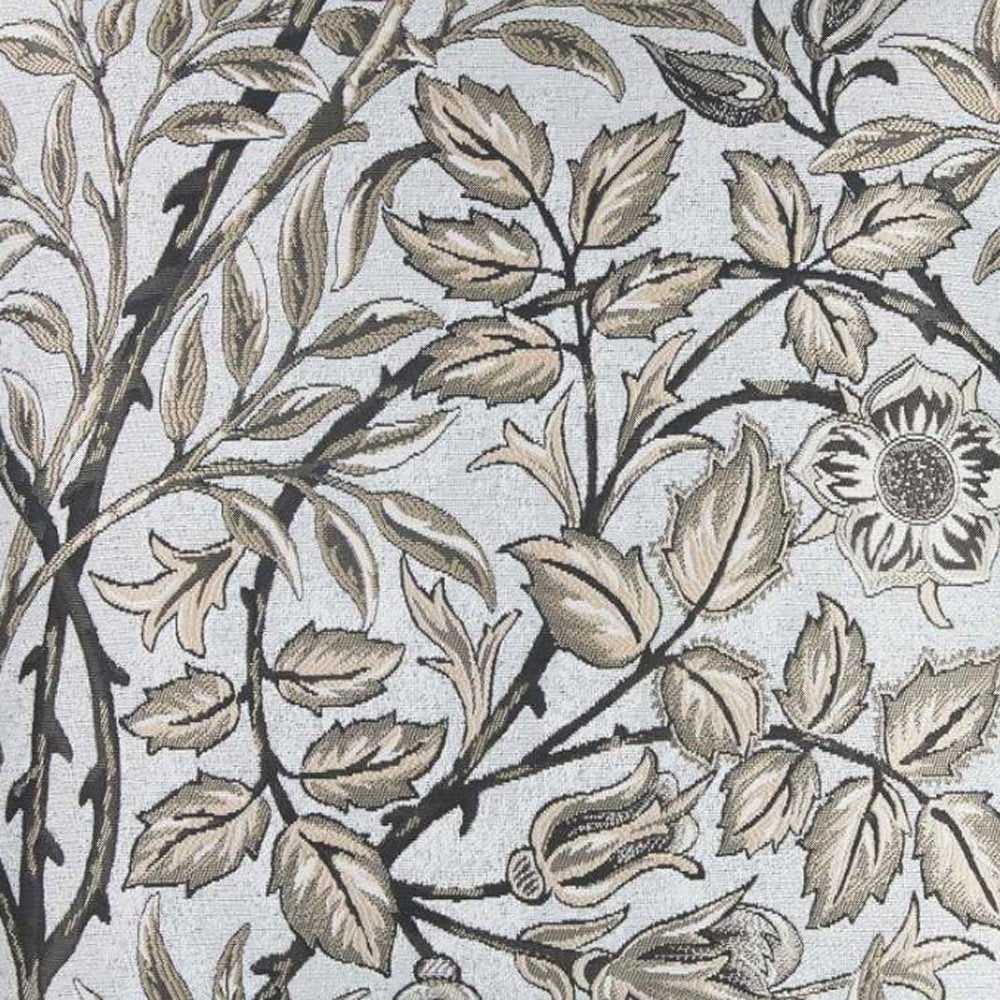 17" Blue Beige and Black Floral Throw Pillow Cover