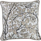 17" Blue Beige and Black Floral Throw Pillow Cover