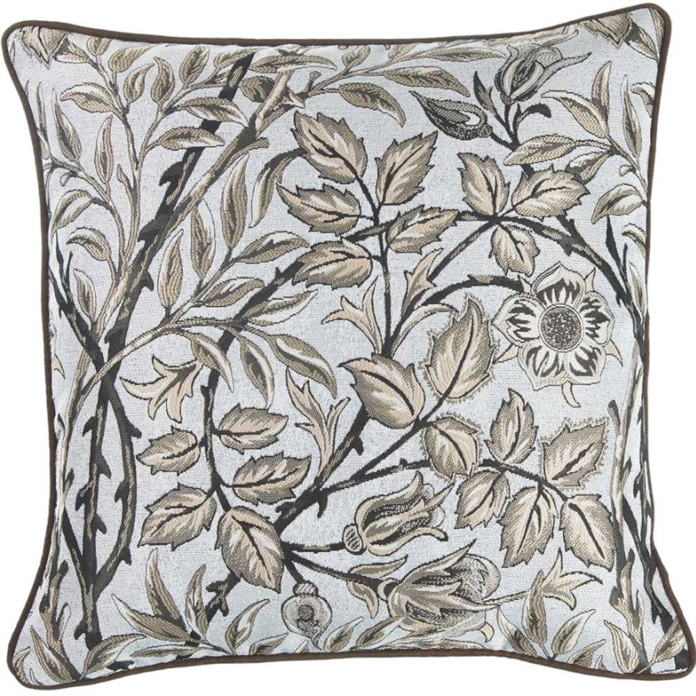 17" Blue Beige and Black Floral Throw Pillow Cover
