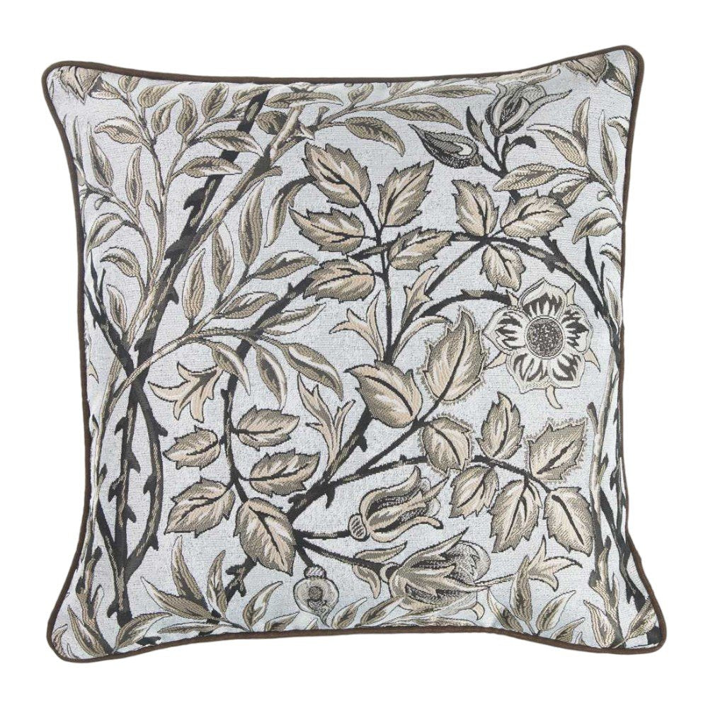 17" Blue Beige and Black Floral Throw Pillow Cover