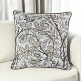 17" Blue Beige and Black Floral Throw Pillow Cover