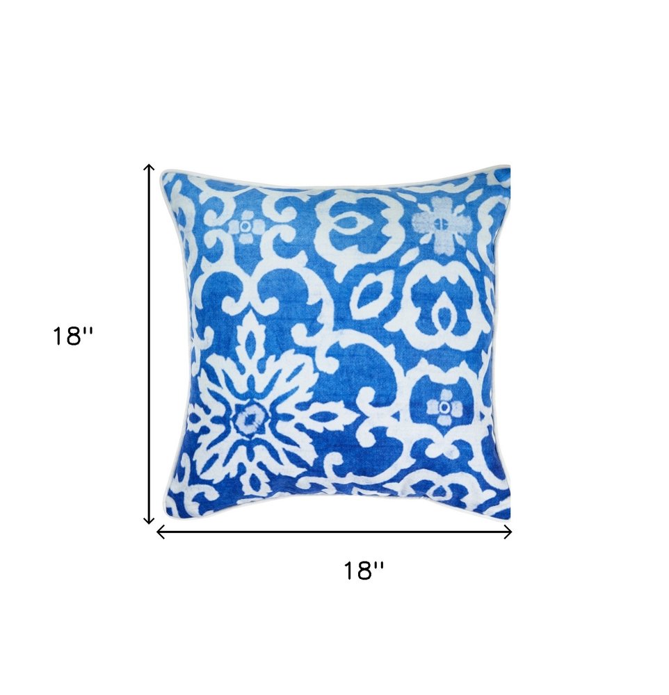18" Blue and White Damask Throw Pillow Cover