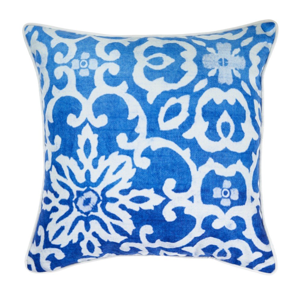 18" Blue and White Damask Throw Pillow Cover