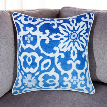 18" Blue and White Damask Throw Pillow Cover