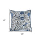 17" Beige And Blue Floral Fabric Throw Pillow Cover
