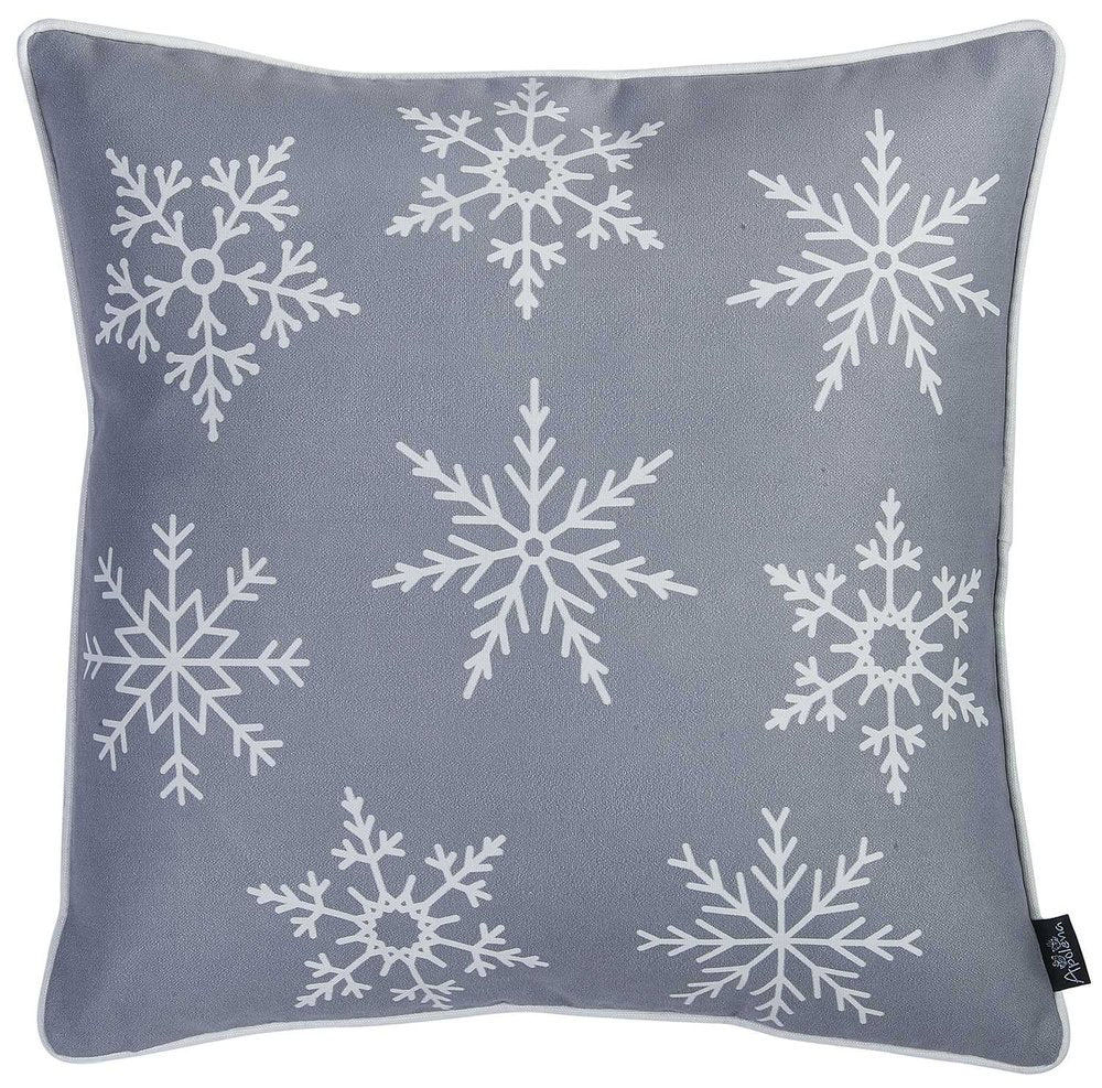 18" Silver Christmas Snowflakes Fabric Throw Pillow Cover