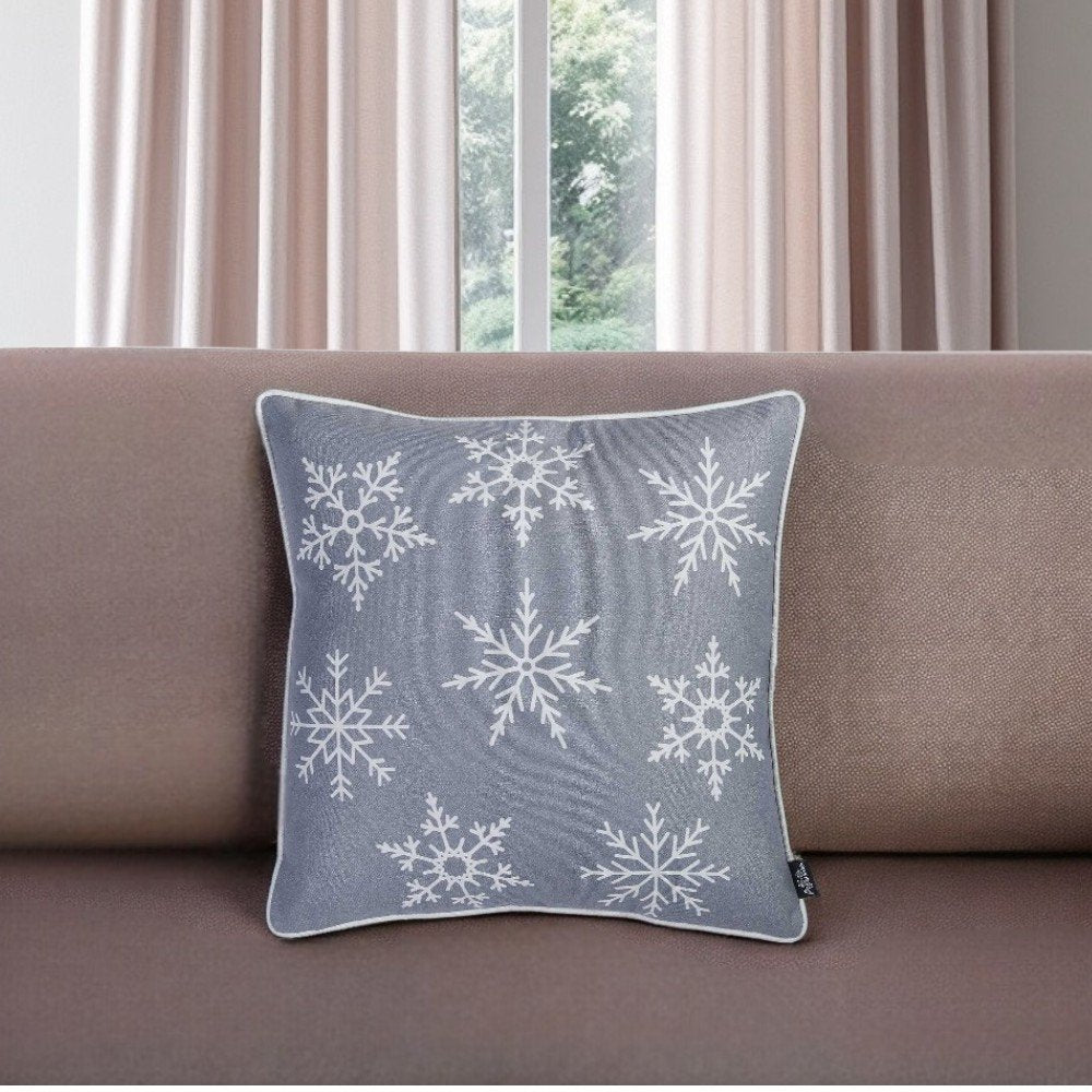 18" Silver Christmas Snowflakes Fabric Throw Pillow Cover