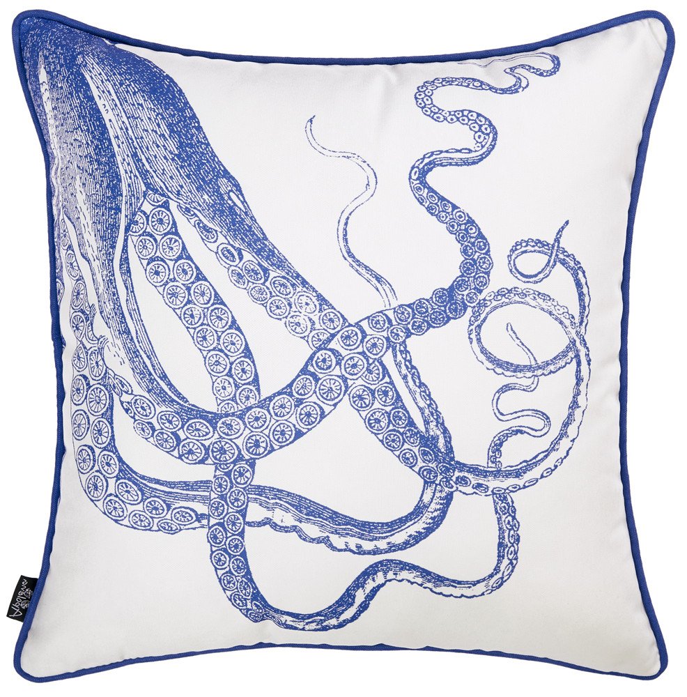 18" Blue And White Fabric Throw Pillow Cover