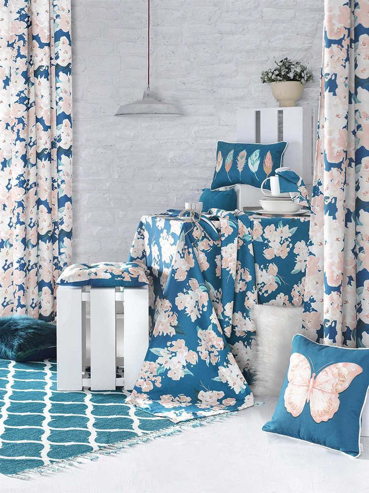 18" Blue and Pink Floral Throw Pillow Cover