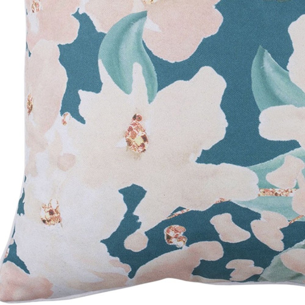 18" Blue and Pink Floral Throw Pillow Cover