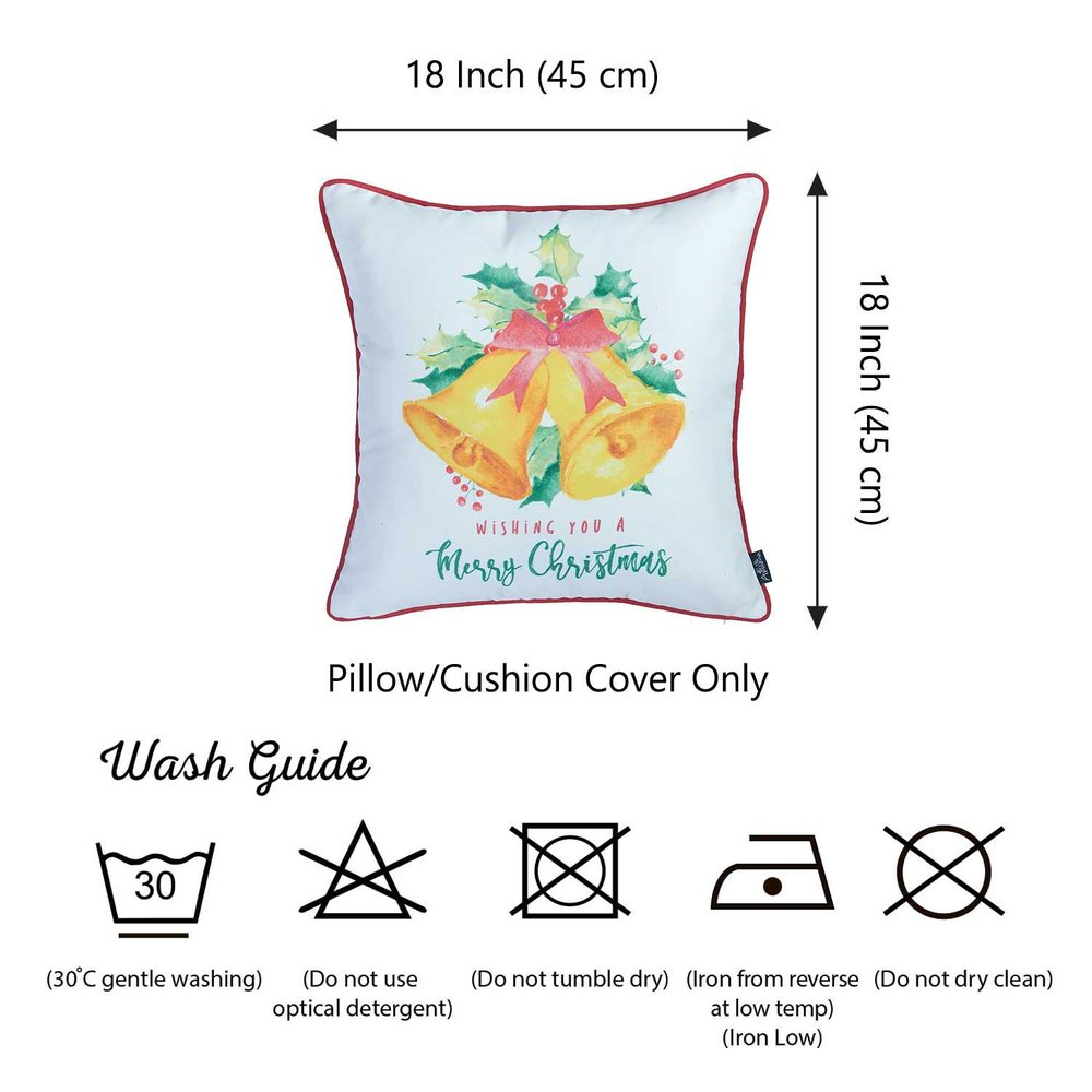 18"X18" Christmas Bells Printed Decorative Throw Pillow Cover