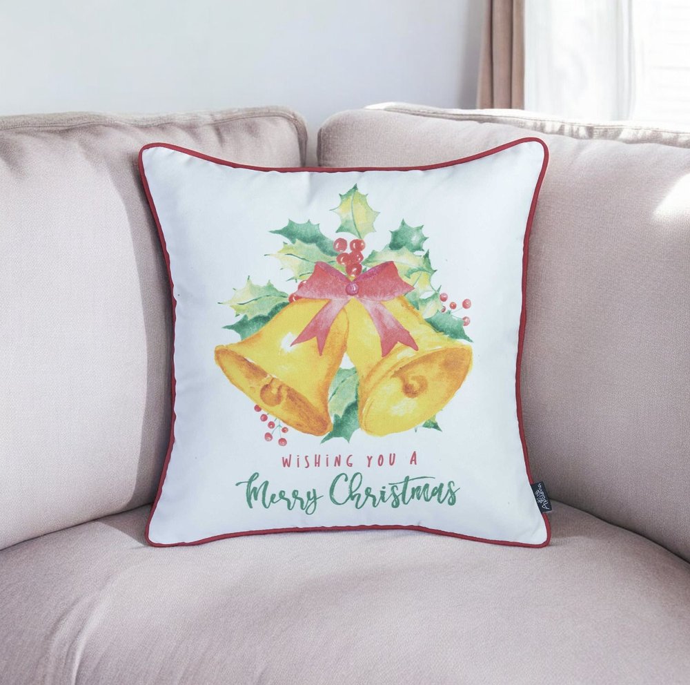 18"X18" Christmas Bells Printed Decorative Throw Pillow Cover