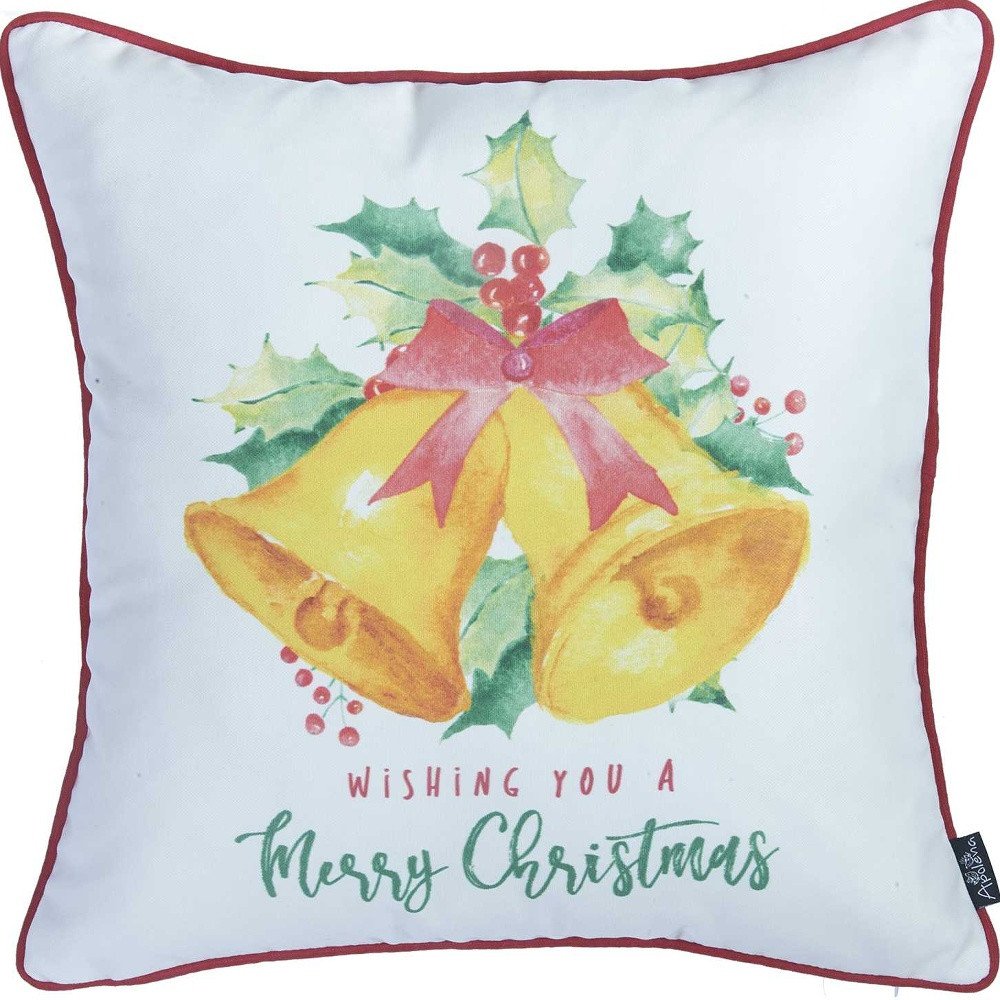 18"X18" Christmas Bells Printed Decorative Throw Pillow Cover