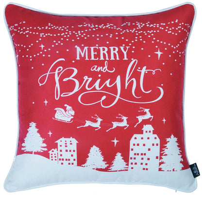 18"X18" Red Printed Christmas Decorative Throw Pillow Cover