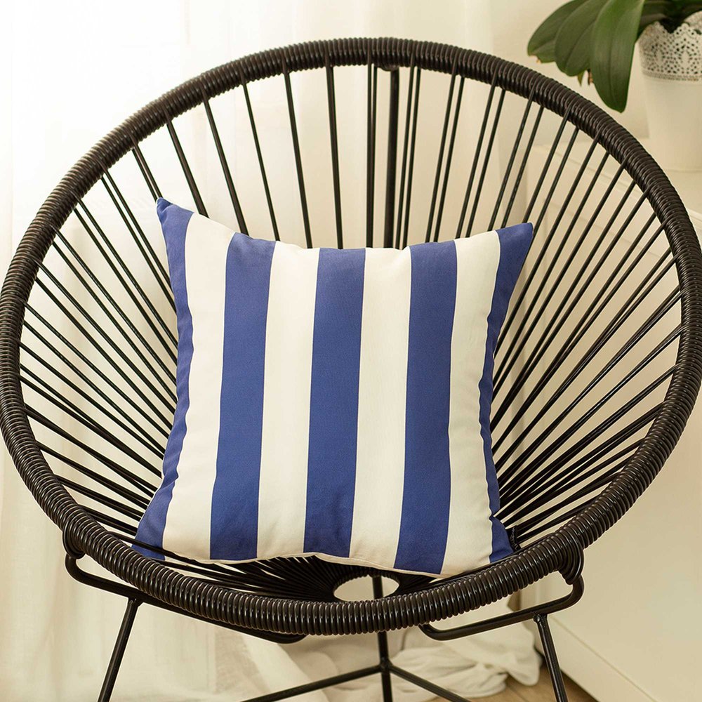 18" Blue And White Fabric Throw Pillow Cover