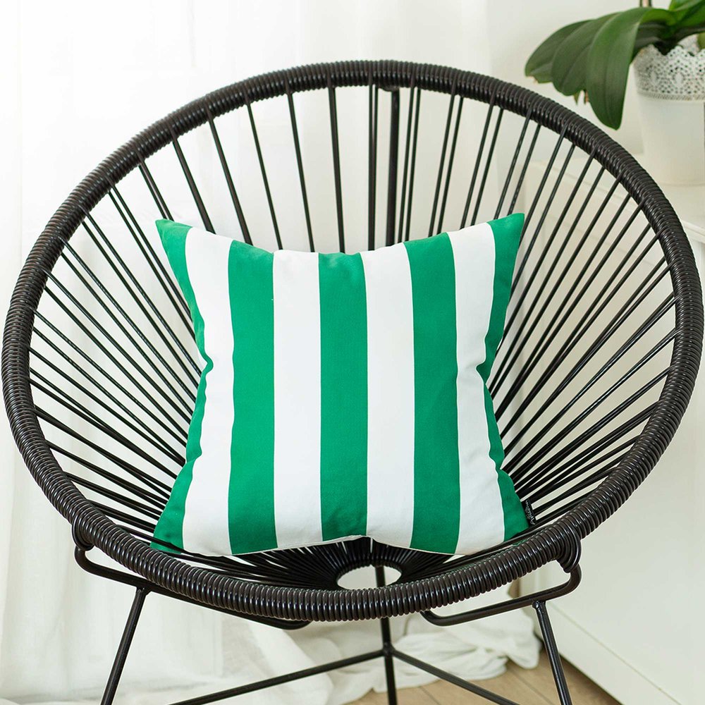 18" Green and White Striped Throw Pillow Cover