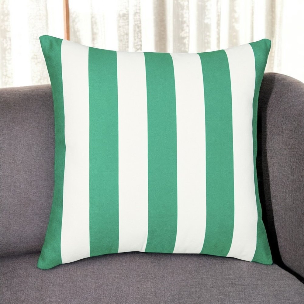 18" Green and White Striped Throw Pillow Cover