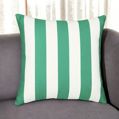 18" Green and White Striped Throw Pillow Cover