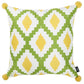 18" Yellow and Green Geometric Throw Pillow Cover With Pompoms