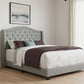 Solid Wood Queen Tufted Gray Upholstered Linen Bed With Nailhead Trim
