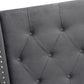 Solid Wood Queen Tufted Gray Upholstered Velvet Bed With Nailhead Trim