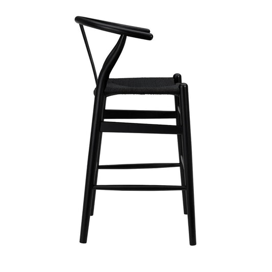 26" Black Rush And Solid Wood Counter Height Bar Chair
