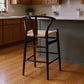 30" Natural And Black Solid Wood Low Back Counter Height Bar Chair