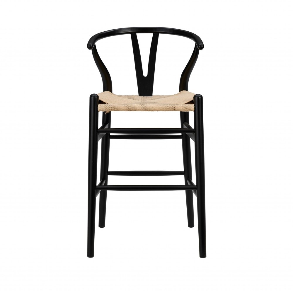 26" Natural And Black Rush And Solid Wood Counter Height Bar Chair