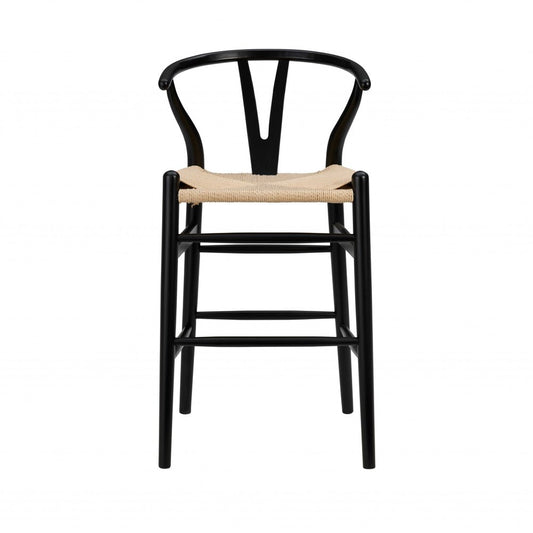 26" Natural And Black Rush And Solid Wood Counter Height Bar Chair