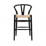 26" Natural And Black Rush And Solid Wood Counter Height Bar Chair