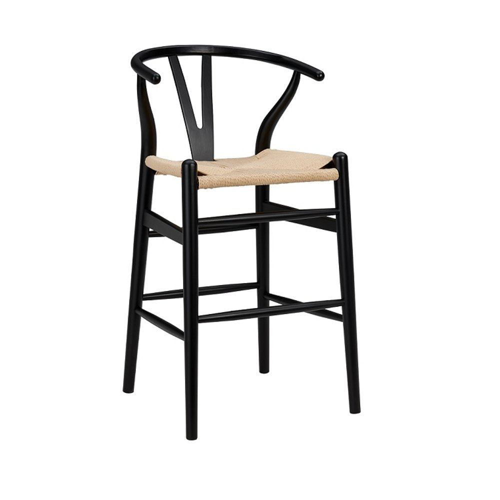26" Natural And Black Rush And Solid Wood Counter Height Bar Chair