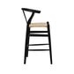 26" Natural And Black Rush And Solid Wood Counter Height Bar Chair