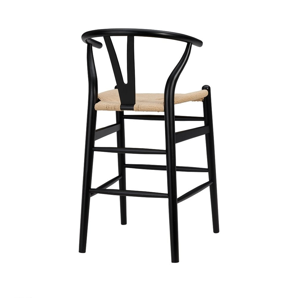 26" Natural And Black Rush And Solid Wood Counter Height Bar Chair