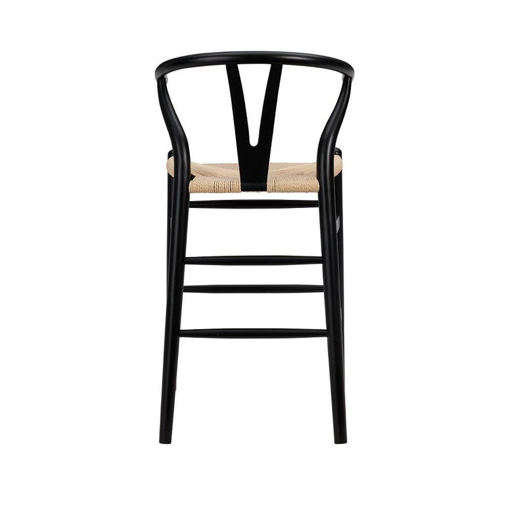 26" Natural And Black Rush And Solid Wood Counter Height Bar Chair