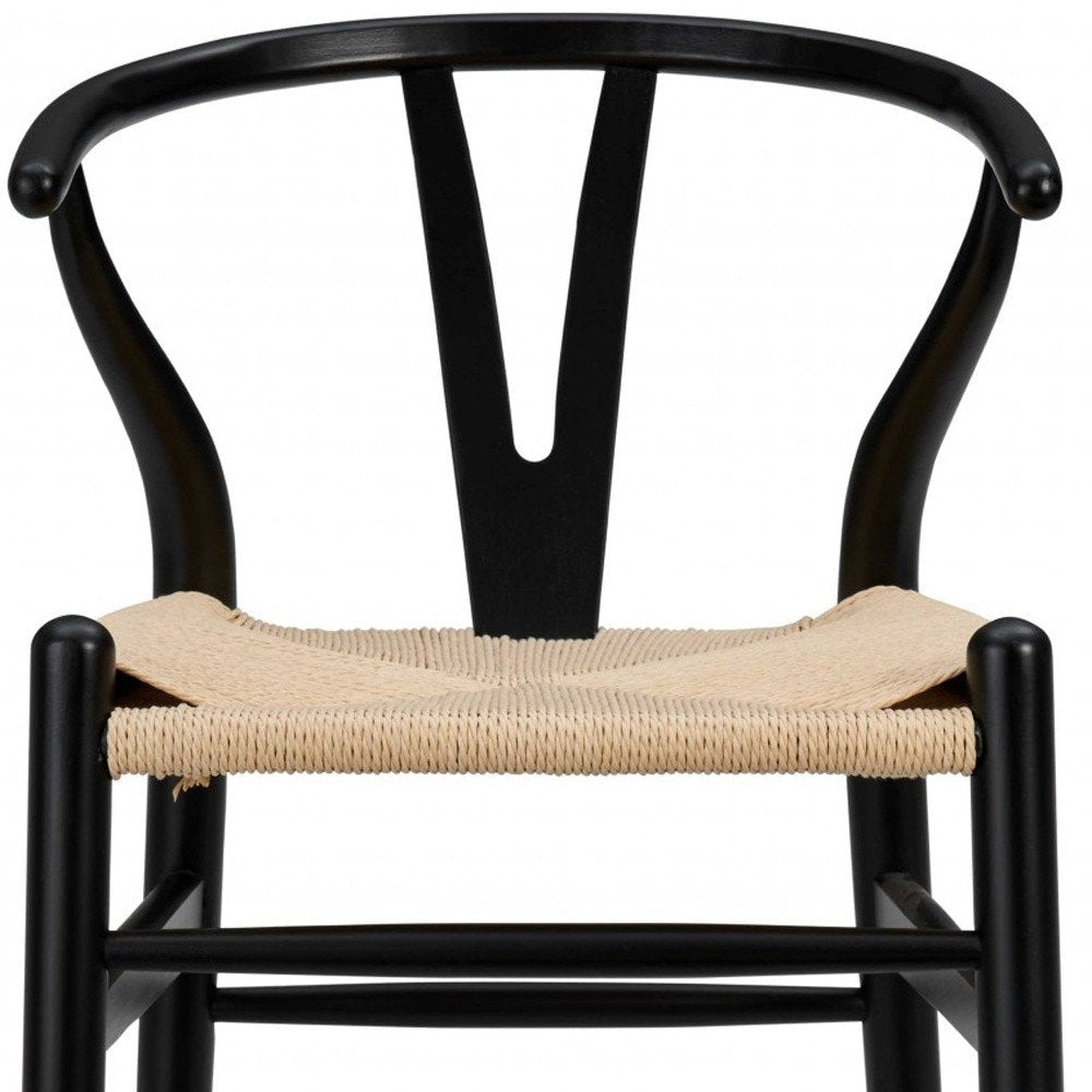 26" Natural And Black Rush And Solid Wood Counter Height Bar Chair