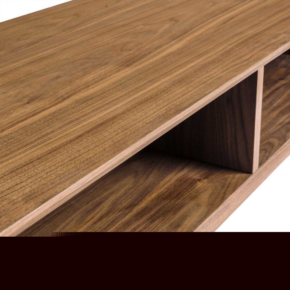 47" Brown and Black Wood And Metal Sled Coffee Table With Two Shelves