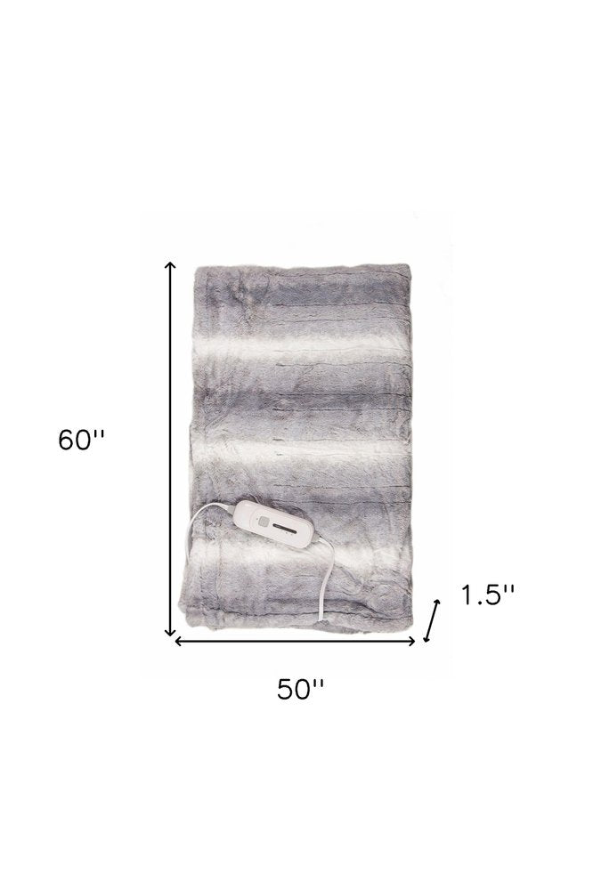 50" X 60" Gray And White Heated Electric Striped Throw Blanket