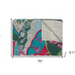 50" X 70" Green and Pink Kantha Cotton Abstract Throw Blanket with Embroidery