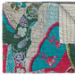 50" X 70" Green and Pink Kantha Cotton Abstract Throw Blanket with Embroidery