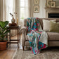 50" X 70" Green and Pink Kantha Cotton Abstract Throw Blanket with Embroidery