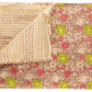 50" X 70" Maroon Yellow and Green Kantha Cotton Floral Throw Blanket with Embroidery