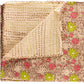 50" X 70" Maroon Yellow and Green Kantha Cotton Floral Throw Blanket with Embroidery