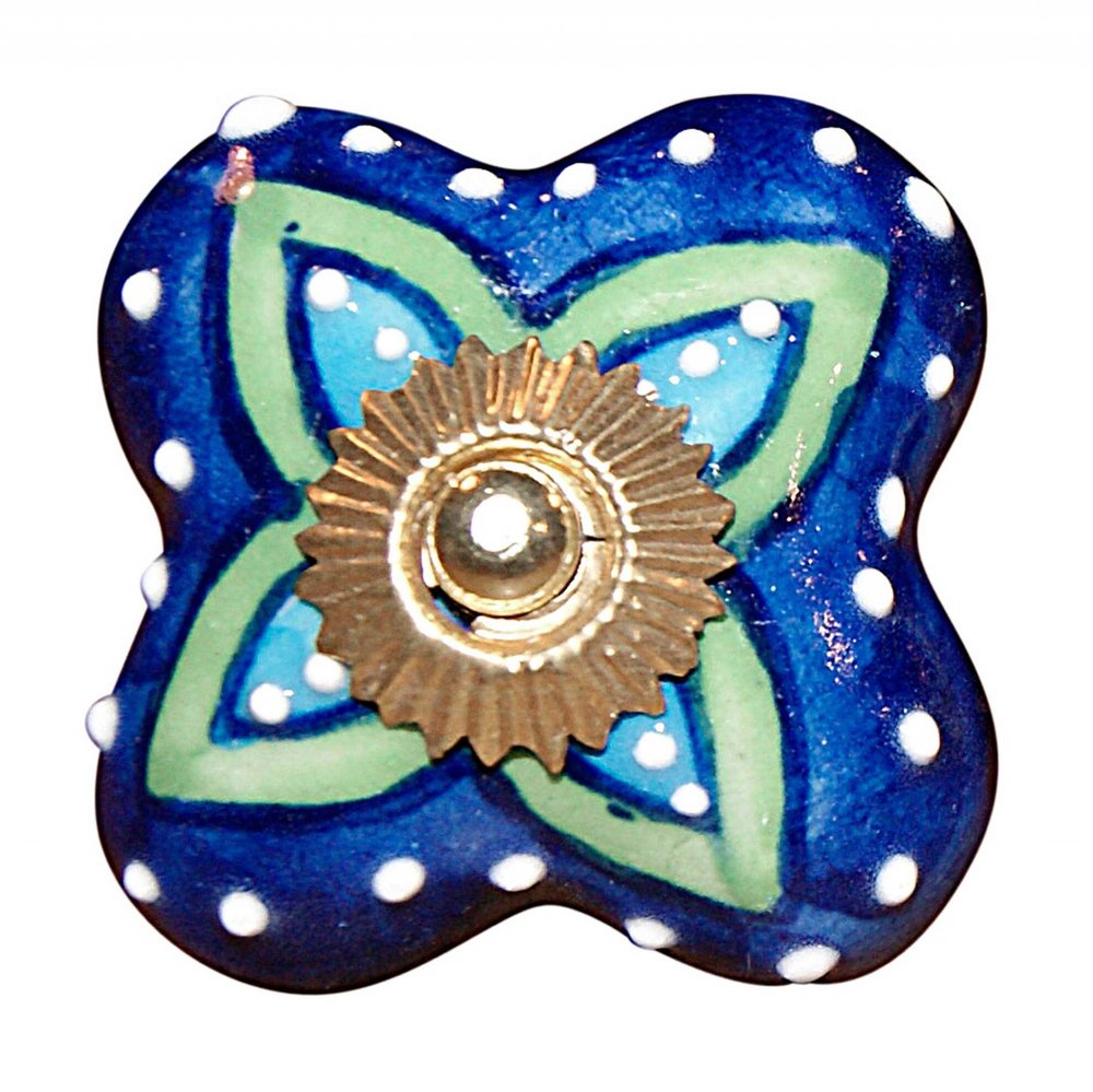 Set of Eight Blue And Green Floral Ceramic Drawer Pull Knobs