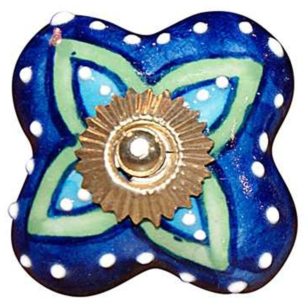 Set of Eight Blue And Green Floral Ceramic Drawer Pull Knobs