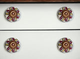 Set of Eight Red And Yellow Botanical Ceramic Drawer Pull Knobs