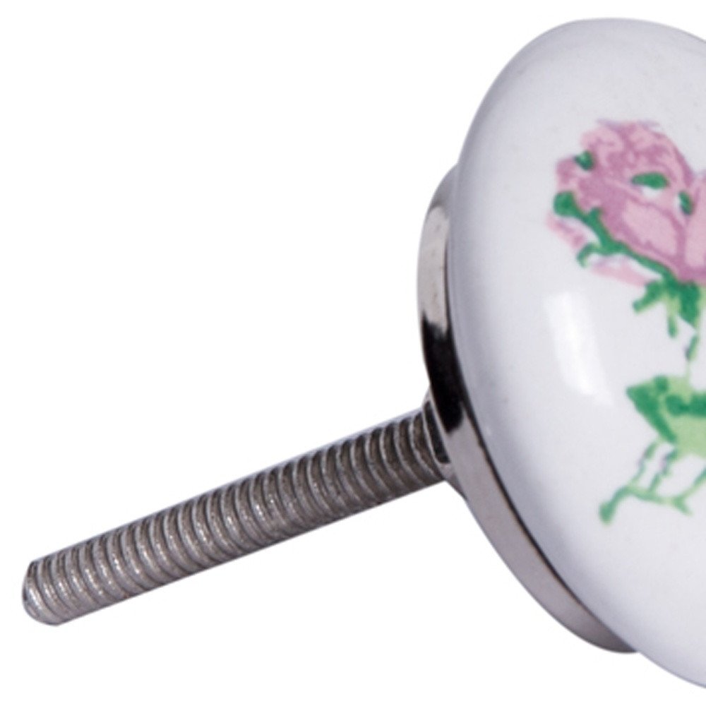 Set of Twelve Pink White And Green Floral Ceramic Drawer Pull Knobs