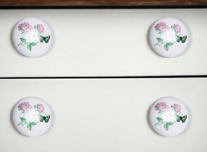 Set of Twelve Pink White And Green Floral Ceramic Drawer Pull Knobs