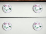 Set of Twelve Pink White And Green Floral Ceramic Drawer Pull Knobs